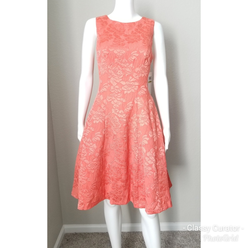 NWT MAGGY LONDON coral jaquard dress - Picture 2 of 6